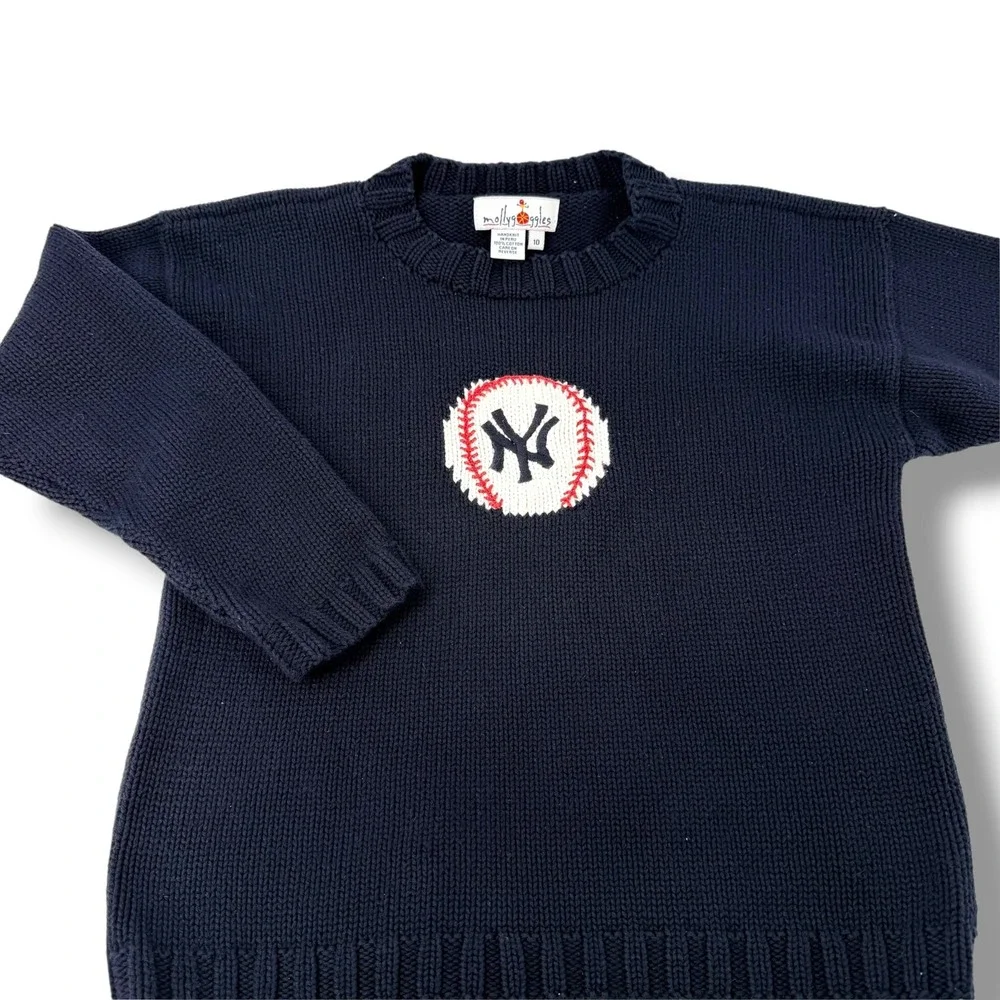 Molly Goggles New York Yankees Handknit Cotton Sweater Navy Blue Women Size 10